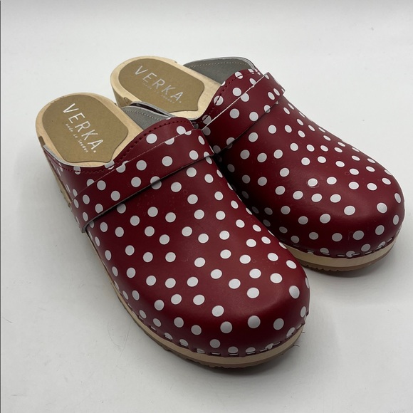 VERKA Red Polka Dot Women's Clogs - Picture 1 of 7